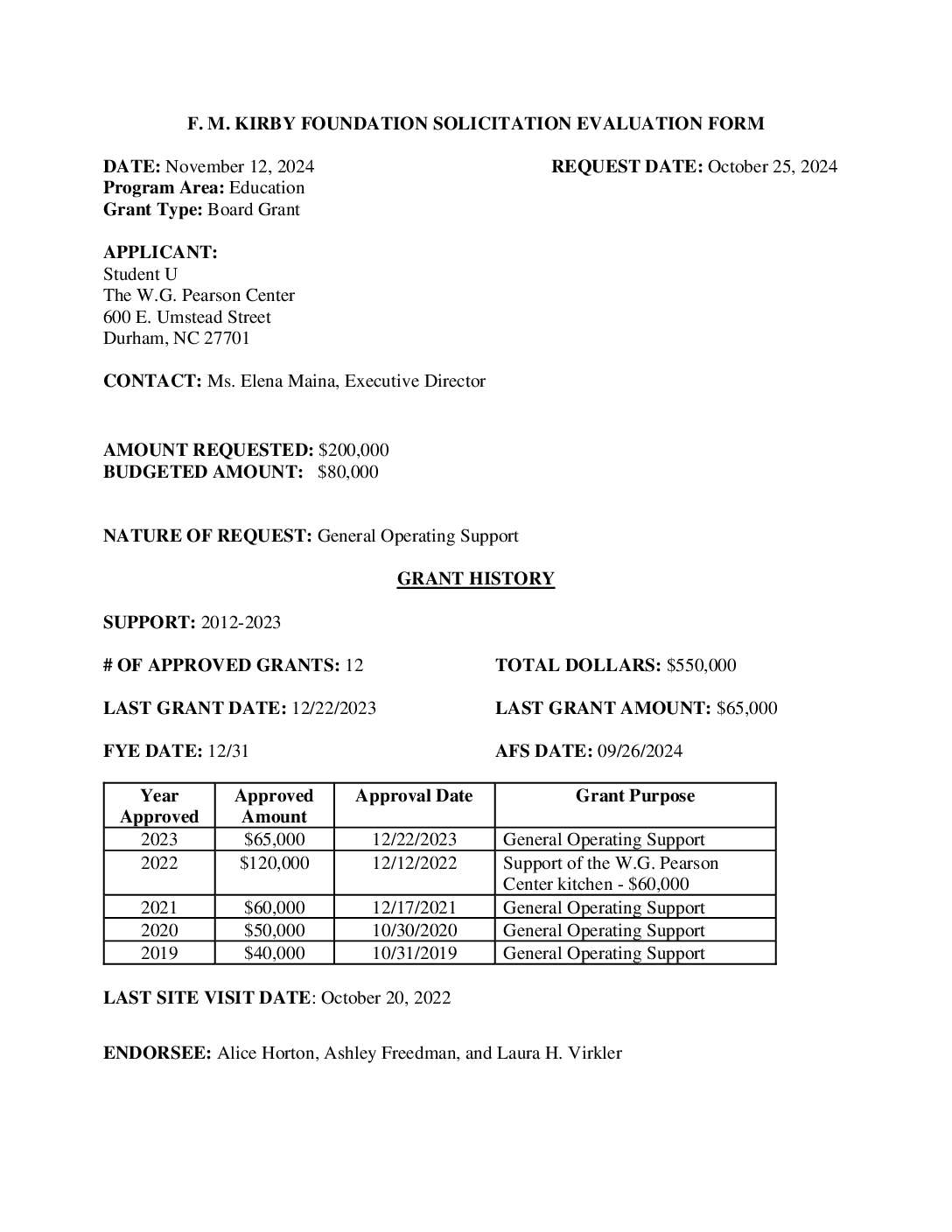 Student U 2024 Evaluation Form